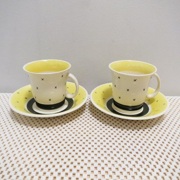 Suzie Cooper Other - Suzie Cooper Productions Demitasse & Saucer X2 Yellow Blue Crosses England